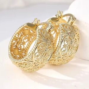 Ornate Gold Filigree Hoop Earrings